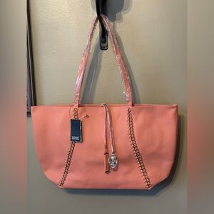 Badgley Mischka Peach Tote with Chain Accents